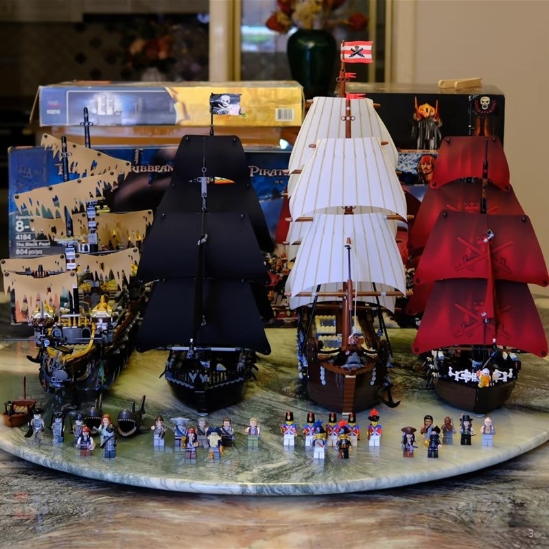 中国积木加勒比海盗沉默玛丽号黑珍珠号大帆船高难度成人拼装模型