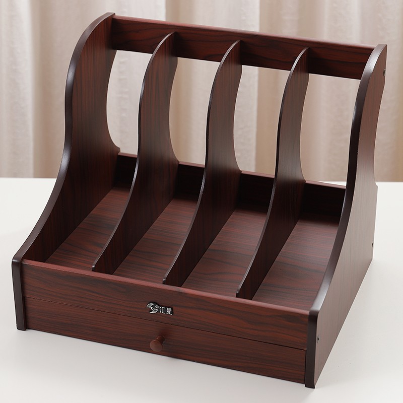 汇星文具木质文件架桌面文件收纳盒文件框办公用品置物多层资料架