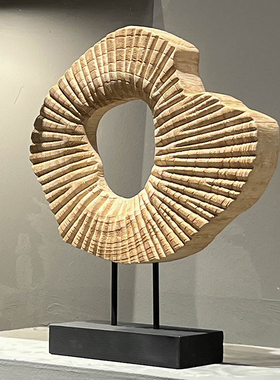 中古侘寂艺术实木雕塑样板间样品屋展示中心民宿酒店玄关书柜装饰