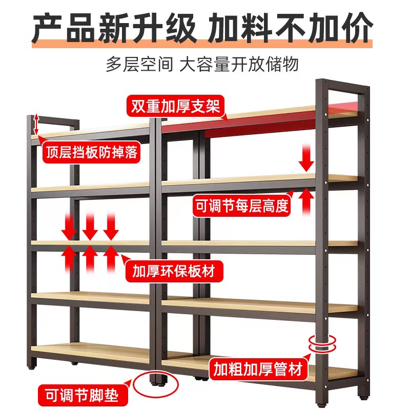 货架置物架家用简易多层书架陈列柜钢制收纳架超市仓库阳台展示架