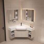 三角浴室柜可丽耐一体盆定制小户型转角拐角直角实木洗手盆大肚盆