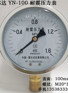 雷尔达耐震压力表YN-100水压表抗震油压液压表0-0.6 1.6 25 40MPA
