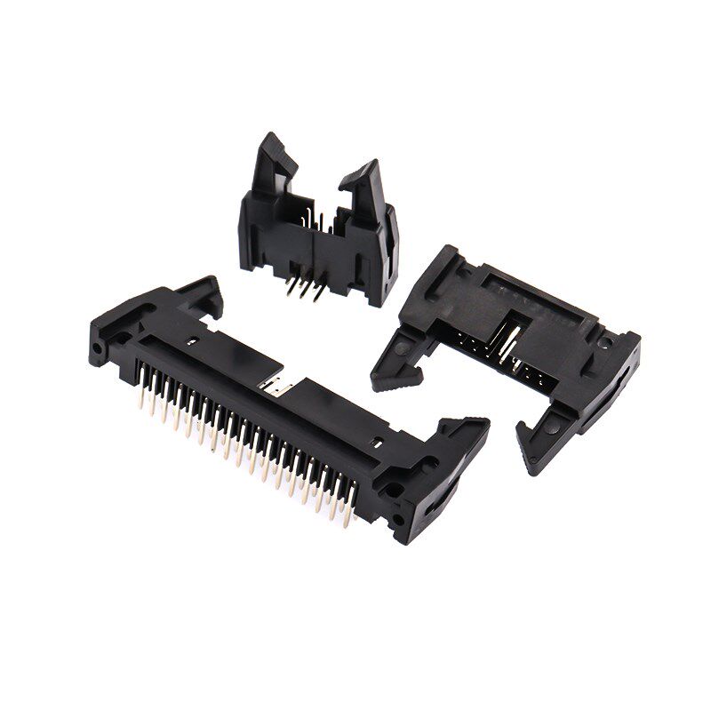 DC2牛角插座2.54MM弯针座DC2-10P/8/14/16/20/40/64P卡钩带扣插针