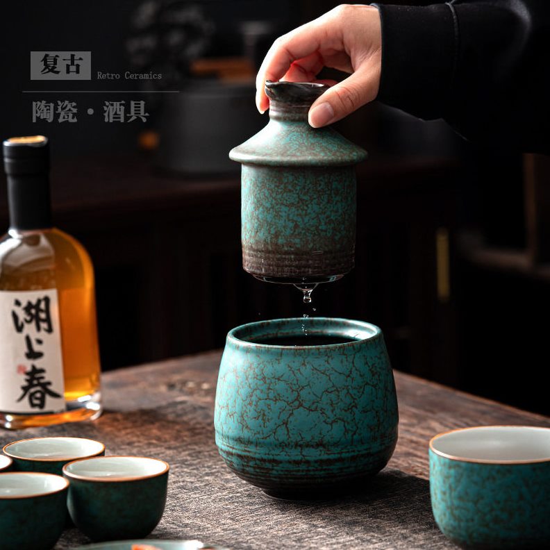 直销温酒器烫酒壶家用陶瓷老式复古酒具套装烈酒黄酒白酒杯热温酒