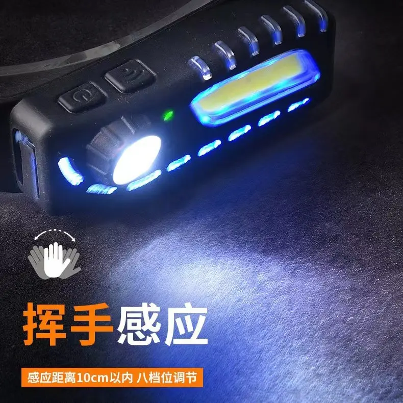 新品usb充电双光源led户外应急头戴灯挥手感应多功能照明头灯