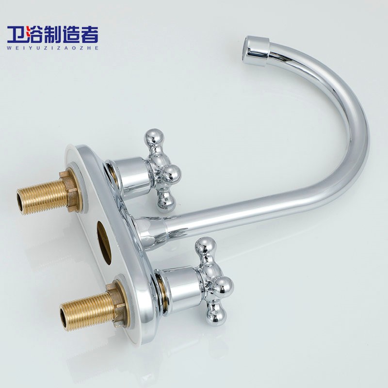 纯铜面盆水龙头 双把双孔三孔双开关冷热水洗手盆厨房水槽龙 双控