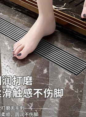 枪灰色长条地漏304不锈钢浴室大排量阳台下水道防虫臭铜芯中侧排