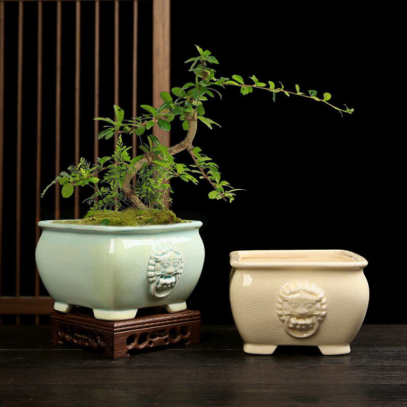 四方造景花盆陶瓷大号高角盆景盆创意中式绿植黄金葛吊兰蝴蝶兰专