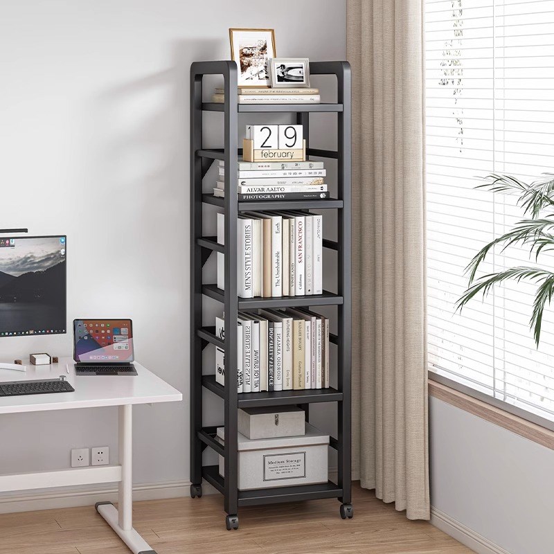 书架落地置物架客厅多层铁艺架子可移动带轮收纳架书桌旁小书柜