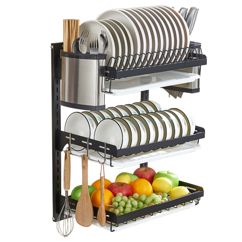 免打孔放碗架壁挂式晾碗碟沥水架盘子碗筷收纳盒不锈钢厨房置物架