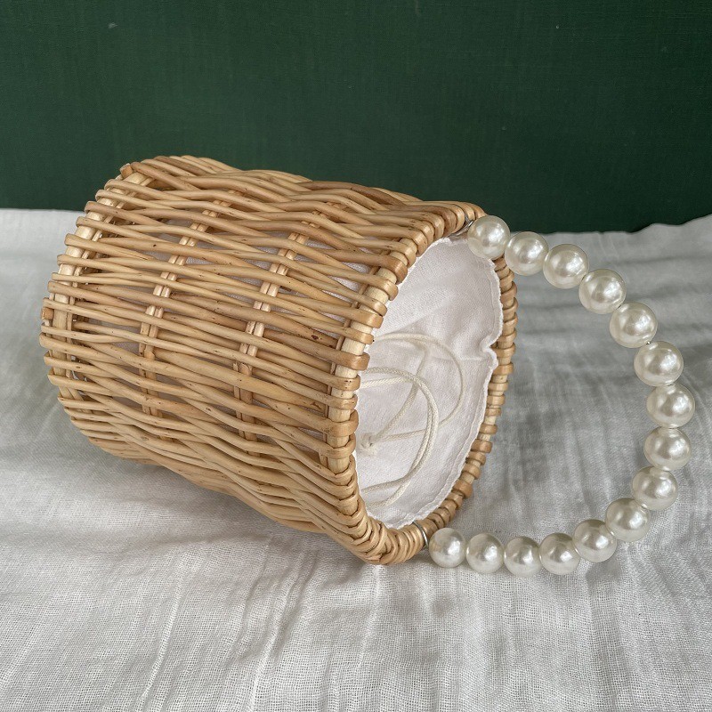 珍珠手提花篮编织包包藤编柳编儿童小篮子喜铺伴手礼品包装篮子