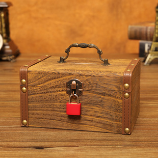 儿童存钱罐创意密码箱轻奢木质存钱箱子零钱收纳盒男女带锁储蓄罐