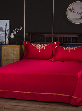 2021大红婚庆床单纯棉结婚红色全棉床单三件套1.8米2.0m床上用品
