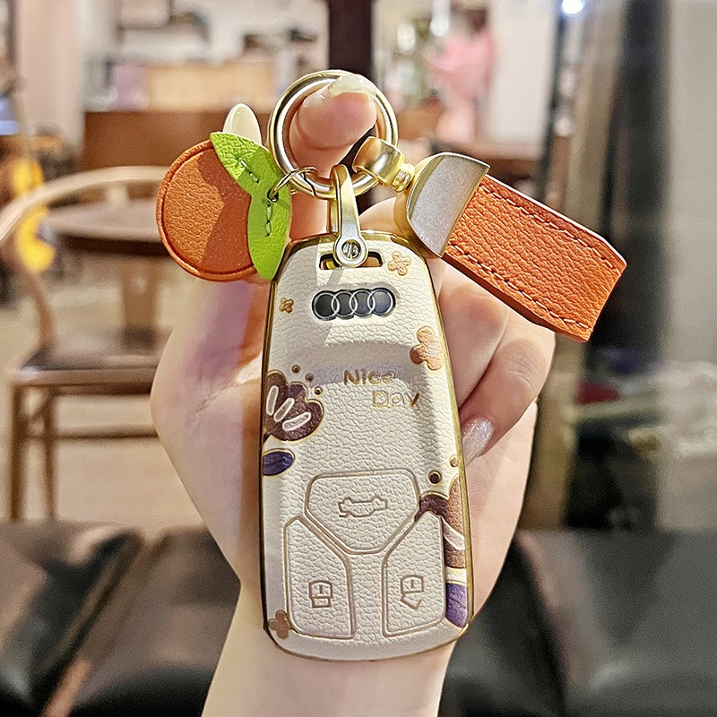适用奥迪A4L钥匙套Q5L车A5壳A6L女Q2L Q3高档A7 A8新2022款Q7包扣
