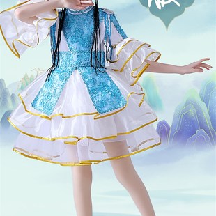 六一新疆舞蹈演出服男女童回族哈萨克维吾族纱裙少数民族表演服装