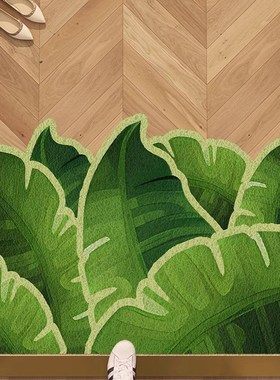绿色植物入户门丝圈地垫清新家用进门门口耐脏蹭土脚垫玄关除尘垫