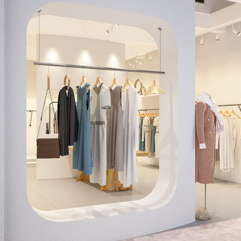 服装店展示架挂衣杆吊顶悬挂衣架子女装店上墙吊杆橱窗吊架不锈钢