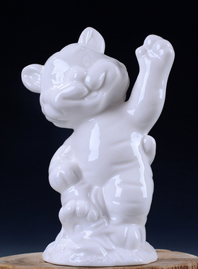 陶瓷老虎摆件家居玄关客厅装饰品办公室桌面摆招手设生肖开业礼品