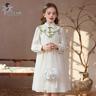 洋气儿童蕾丝公主裙中大童裙子 新款 女童新中式 国风连衣裙2024秋装