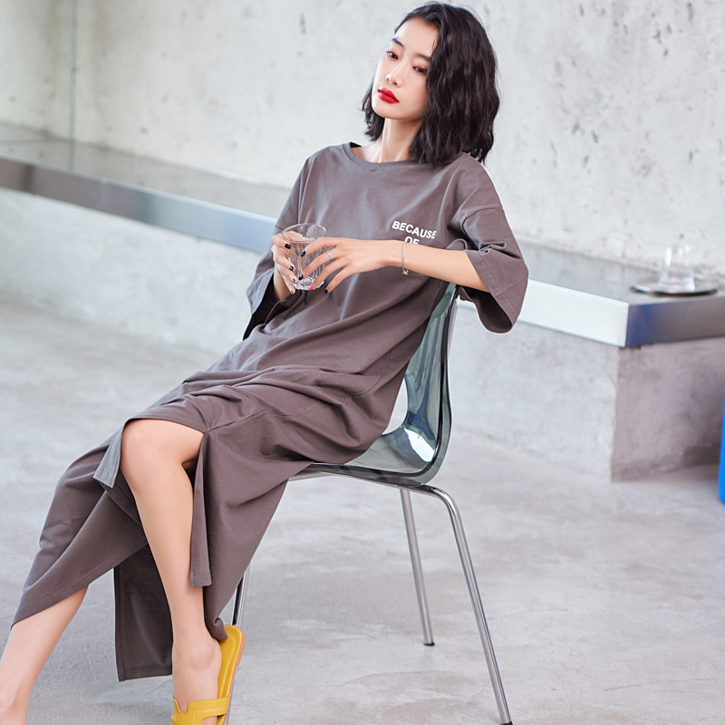 睡裙女夏季薄款短袖纯棉夏天宽松中长款过膝卡通可外穿睡衣连衣裙