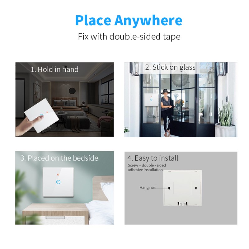 无线遥控开关面板家用220V智能单开双控触摸钢化玻璃随意贴开关