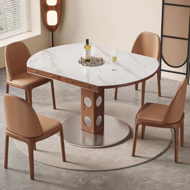 实木两用岩板餐桌家用饭桌椅