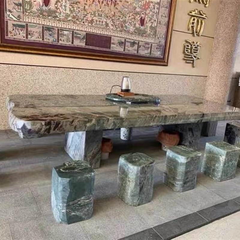 九龙壁石桌石凳庭院花园天然茶台别墅圆桌户外新中式花园石雕摆件