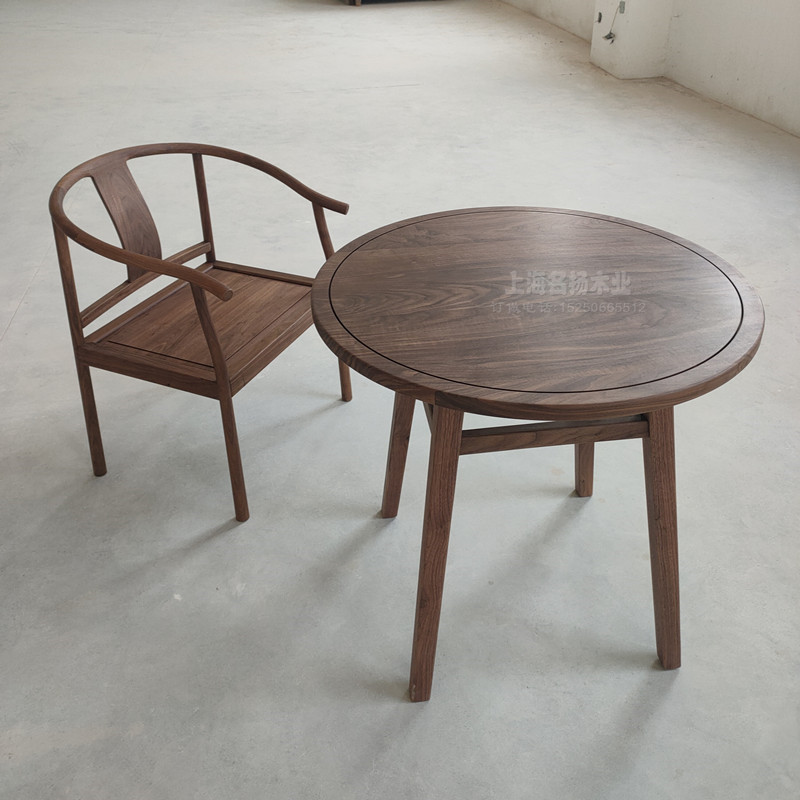 实木小圆桌家用小户型阳台休闲洽谈桌椅组合黑胡桃木圆餐桌加工