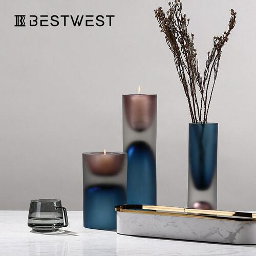 Best west 轻奢磨砂玻璃花花器香薰器皿摆件档样板间软装饰品