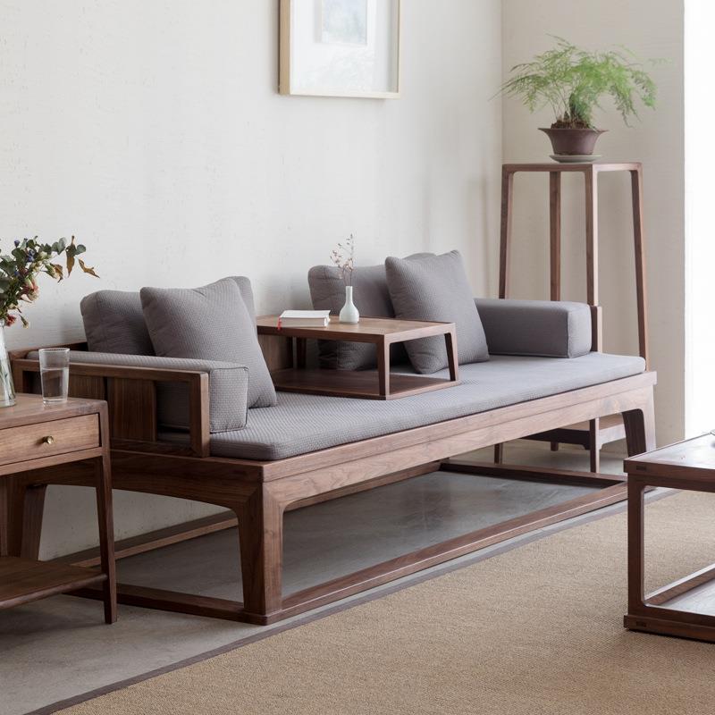 /弦榻 新中式现代简约家具黑胡桃实木客厅双人沙发罗汉床