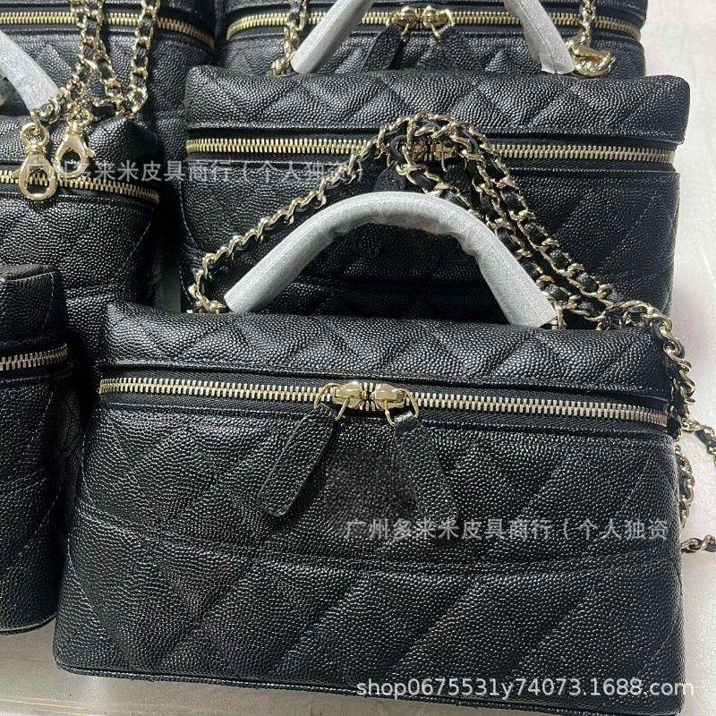 25c早春荔枝小牛皮LP手柄盒子包 菱格链条手拿包手提化妆包小废包