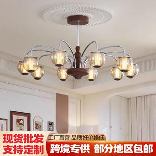 客厅吊灯中古vintage胡桃木色餐厅灯美式复古设计感法式卧室主灯