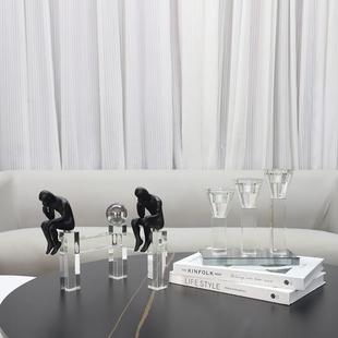 现代简约几何水晶烛台树脂思考者摆件客厅书房玄关电视柜家居饰品