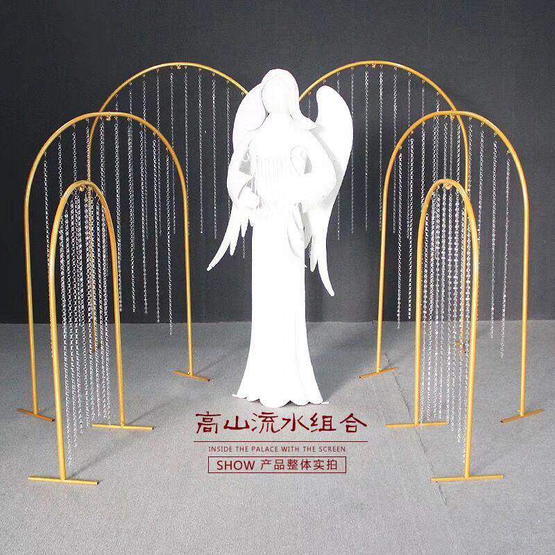 新款婚庆道具路引铁艺摆件高山流水婚礼T台拱门装饰拱形珠帘门