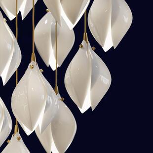 轻奢唯美卧室床头客厅挑空别墅复式楼梯旋转楼梯花朵长线装饰吊灯