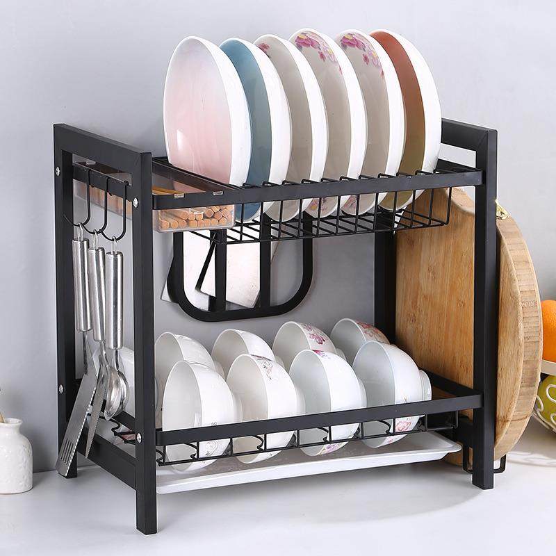 2020家居厨房不锈钢碗碟架落地式黑色烤漆沥水架放碗筷台面收纳架