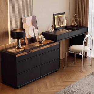 意式转角梳妆台斗柜一体卧室翻盖拐角床头小户型轻奢化妆桌L形