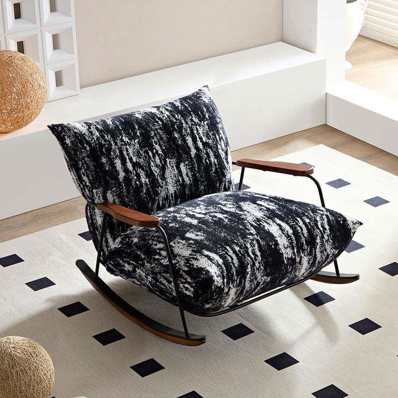 意式极简休闲椅民宿客厅阳台简约设计师黑白貂毛懒人沙发雪橇摇椅