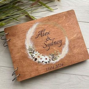 新郎新娘名字日期婚礼签到本留言本木质工艺品婚礼留言簿自定义