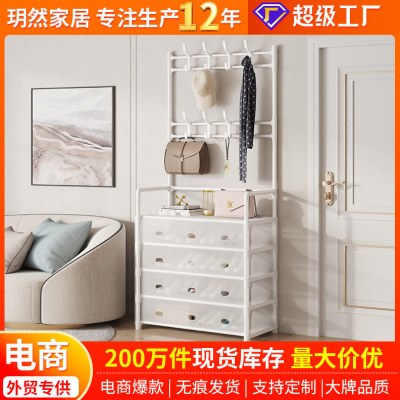 鞋架子简易门口家用一体挂衣架多层收纳鞋柜置物鞋帽架落地衣帽架图片