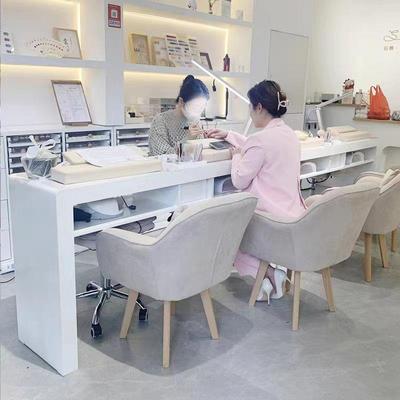 日式美甲桌带吸尘器凹槽收纳盒烤漆网红定做单人多人美甲台美甲桌