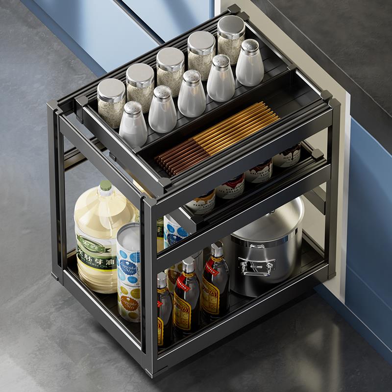 厨房橱柜拉篮太空铝碗篮架碗碟篮缓冲阻尼碗柜厨柜两层三层抽屉式