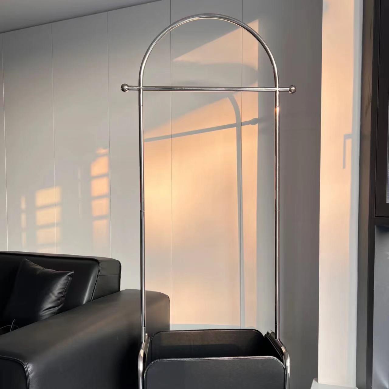 衣架落地中古落地衣架不锈钢皮兜衣帽架卧室多功能置物架带轮衣架