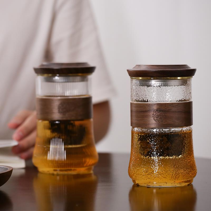 日式玻璃泡茶杯茶水分离过滤防烫耐热复古带盖大容量功夫茶杯茶壶