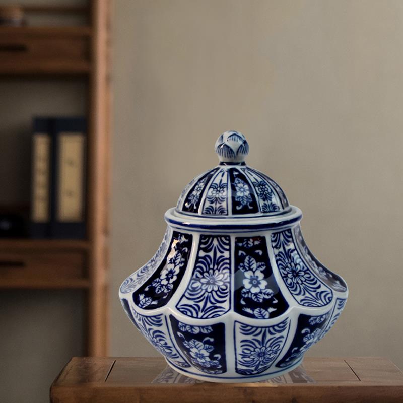 中国风青花瓷手绘陶瓷罐摆件陶瓷花瓶软装客厅餐桌装饰茶叶罐摆设