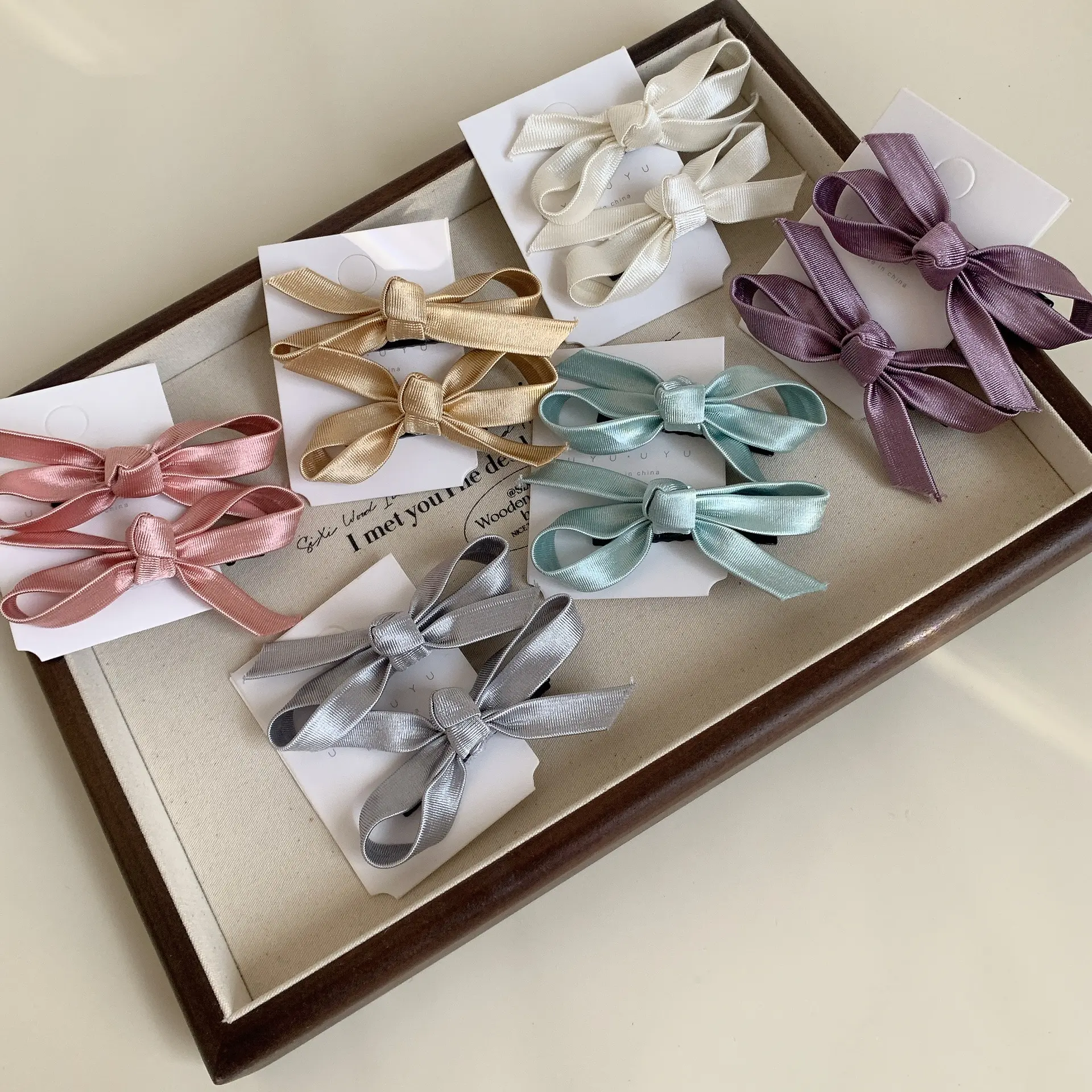 新款简约珠光织带结少儿发夹对装宝宝发卡碎发边夹刘海夹发饰