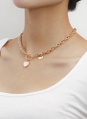 欧美饰品 潮流锁骨链爱心白贝母项链手链女 简约高级感毛衣链