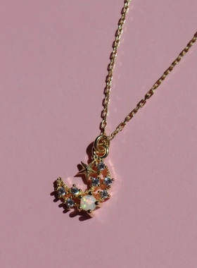 欧美澳宝日月项链多巴胺项链蛋白石吊坠微镶锆石吊坠