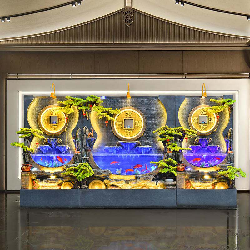 水幕墙流水墙隔断酒店大堂客厅户外别墅庭院假山喷泉景观鱼缸摆件