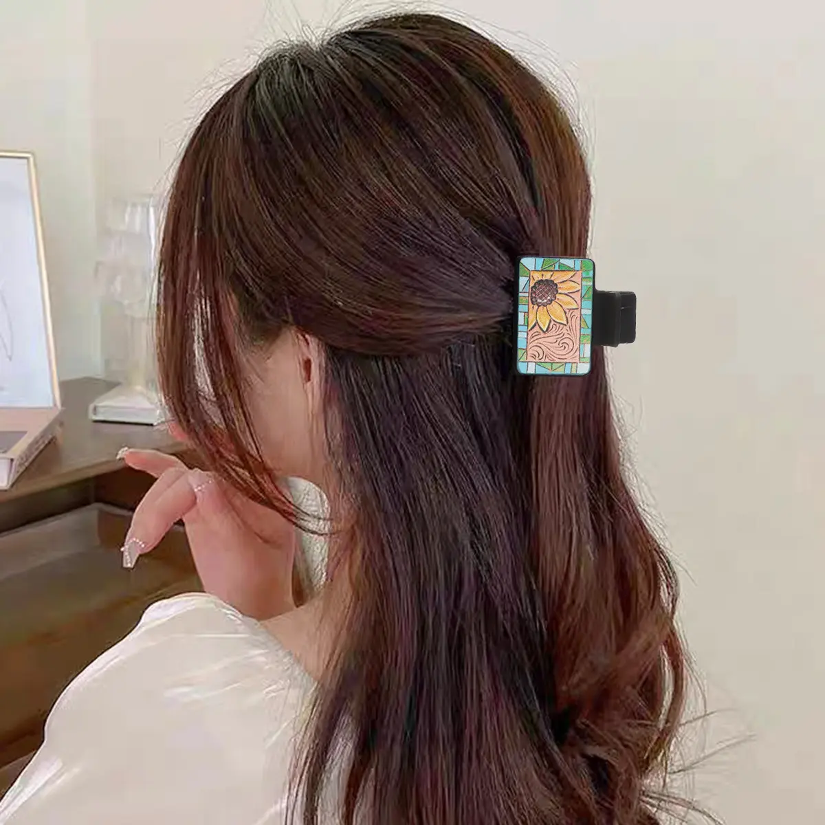 西部风向日葵仙人掌皮革发夹组合套装夹女士抓夹速卖通